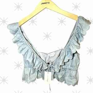 Lovers + Friends NWT Wilson Top Light Denim Blue SIZE L
